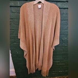 Tan Knit Fringe Shawl